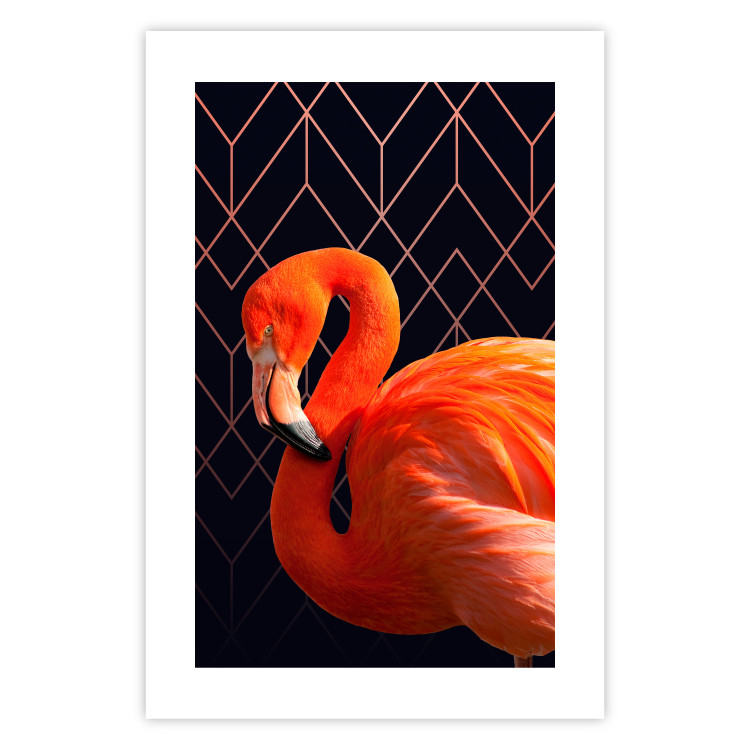 Wall Poster Flamingo Solo - composition with an orange bird on a geometric background 115316 additionalImage 19