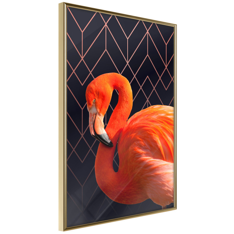 Wall Poster Flamingo Solo - composition with an orange bird on a geometric background 115316 additionalImage 12