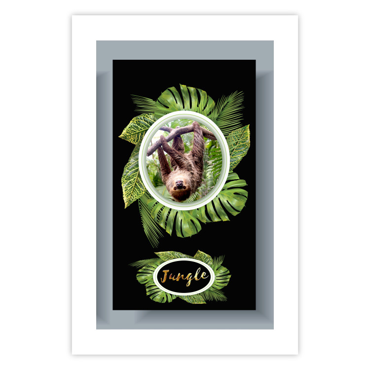 Poster Sloth - brown mammal and tropical green leaves on a black background 116316 additionalImage 19