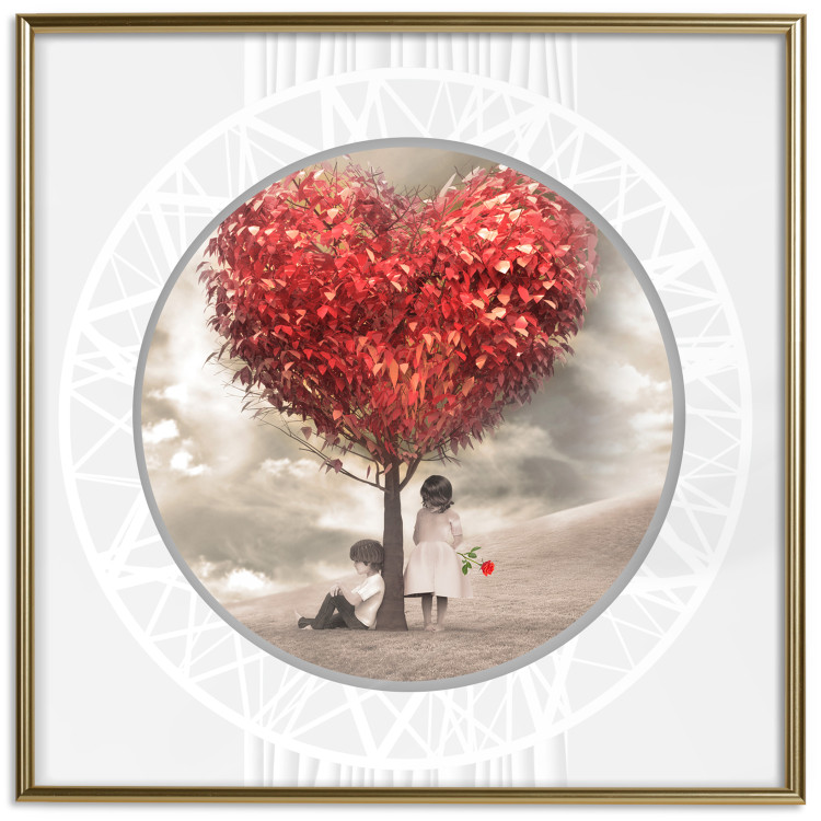 Poster Children under the tree (square) - leaves forming a heart shape 116416 additionalImage 16