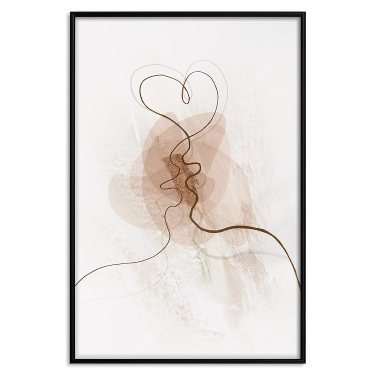 Poster Shared Desire - line art of a kiss on a beige abstract background 130816 additionalImage 14