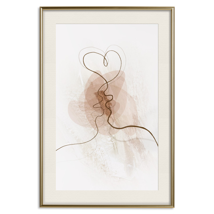 Poster Shared Desire - line art of a kiss on a beige abstract background 130816 additionalImage 27