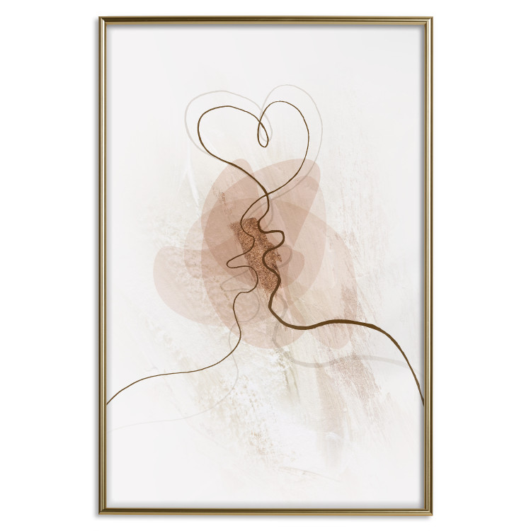 Poster Shared Desire - line art of a kiss on a beige abstract background 130816 additionalImage 15