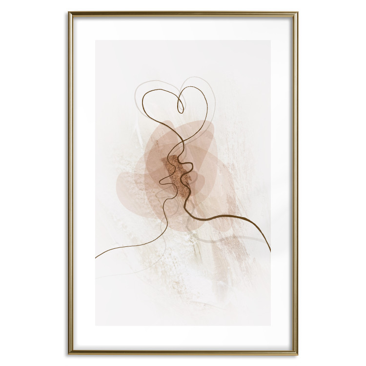 Poster Shared Desire - line art of a kiss on a beige abstract background 130816 additionalImage 20