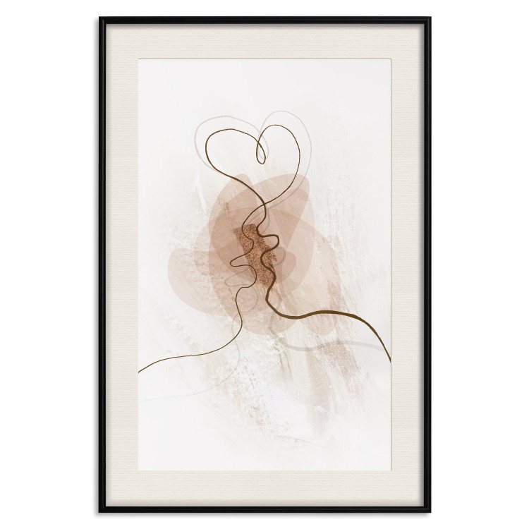 Poster Shared Desire - line art of a kiss on a beige abstract background 130816 additionalImage 26