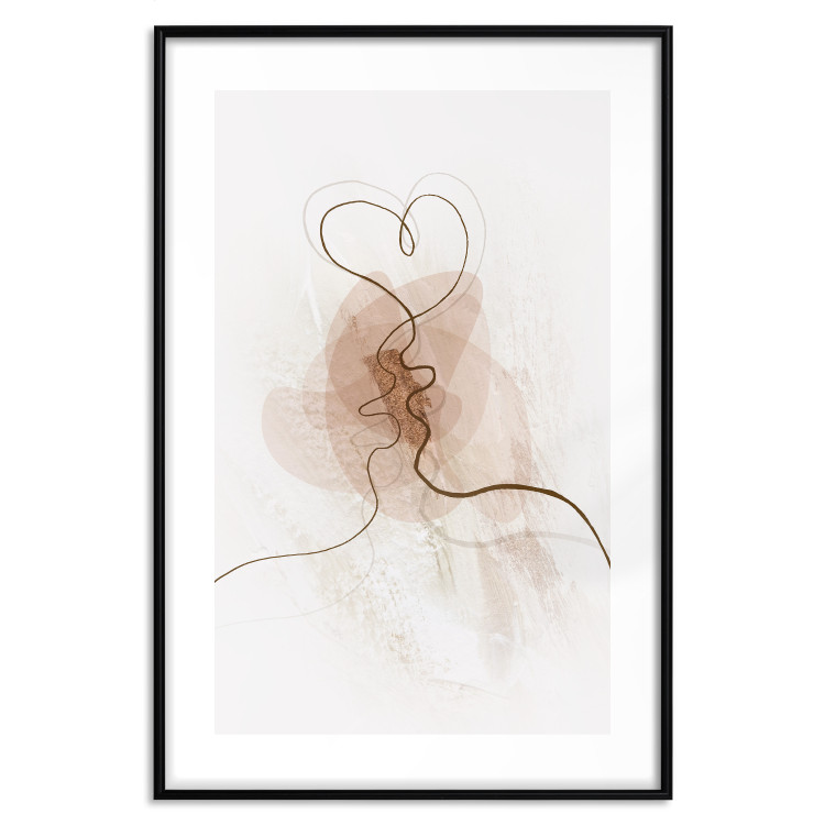 Poster Shared Desire - line art of a kiss on a beige abstract background 130816 additionalImage 19