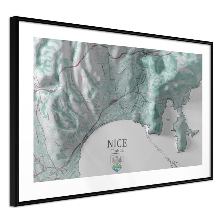Wall Poster Green Nice - map of part of France with marked streets and mountains 131816 additionalImage 2