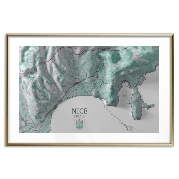Wall Poster Green Nice - map of part of France with marked streets and mountains 131816 additionalImage 14