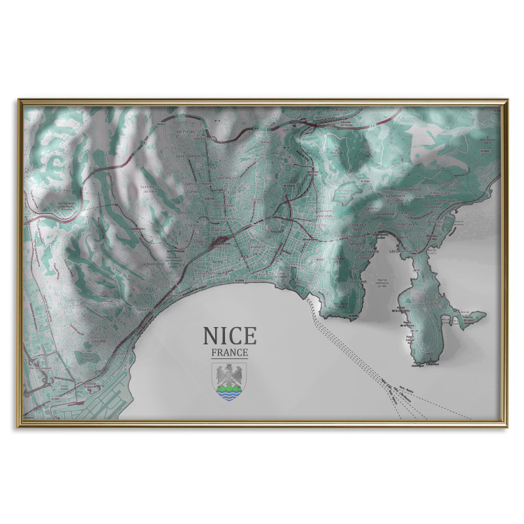Wall Poster Green Nice - map of part of France with marked streets and mountains 131816 additionalImage 21