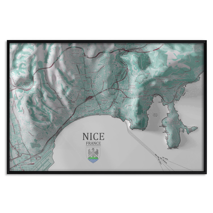 Wall Poster Green Nice - map of part of France with marked streets and mountains 131816 additionalImage 18