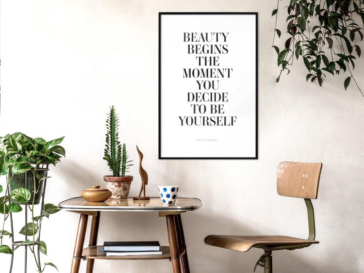 Wall Poster Where Beauty Begins - black English quote on a white background 134216 additionalImage 23