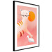 Poster Young Tiger - playful animal touching a bird on a red background 135716 additionalThumb 3