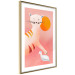 Poster Young Tiger - playful animal touching a bird on a red background 135716 additionalThumb 2