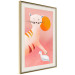 Poster Young Tiger - playful animal touching a bird on a red background 135716 additionalThumb 4