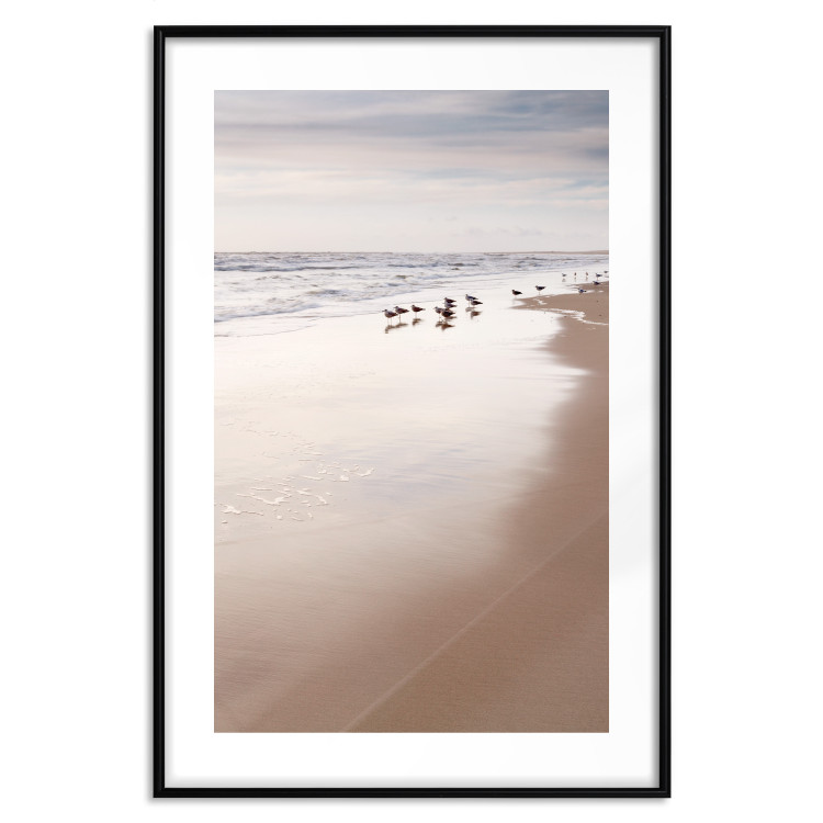 Poster Autumn Beach - seascape of a beach and ducks against a bright sky 137916 additionalImage 27