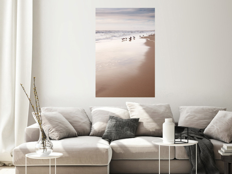 Poster Autumn Beach - seascape of a beach and ducks against a bright sky 137916 additionalImage 16
