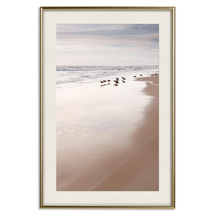 Poster Autumn Beach - seascape of a beach and ducks against a bright sky 137916 additionalImage 26