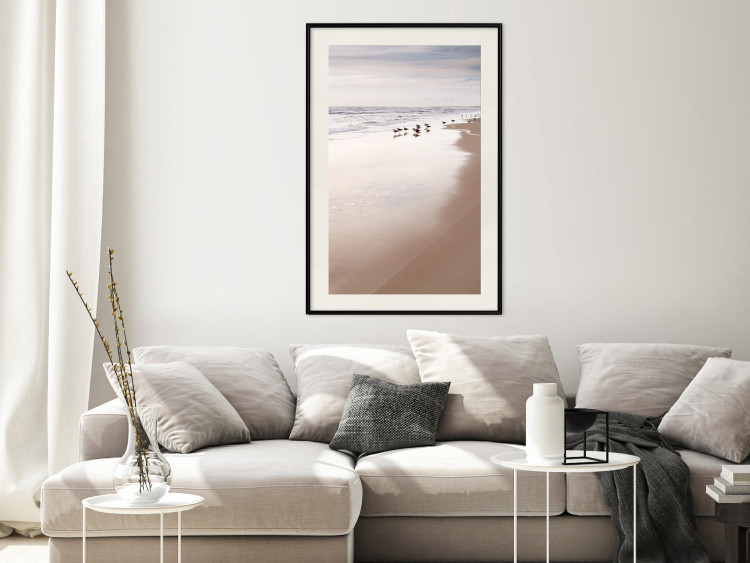 Poster Autumn Beach - seascape of a beach and ducks against a bright sky 137916 additionalImage 17