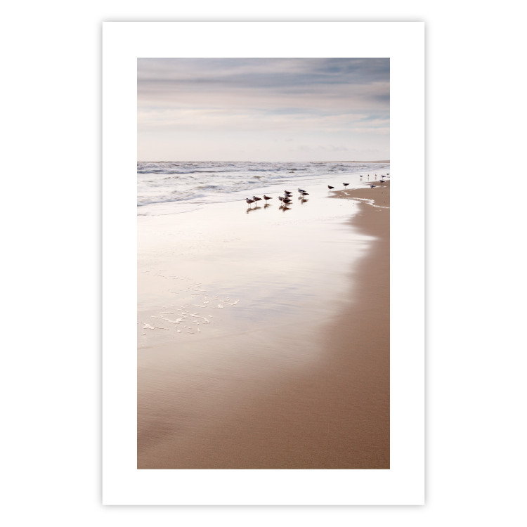 Poster Autumn Beach - seascape of a beach and ducks against a bright sky 137916 additionalImage 12