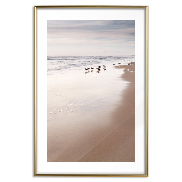 Poster Autumn Beach - seascape of a beach and ducks against a bright sky 137916 additionalImage 12