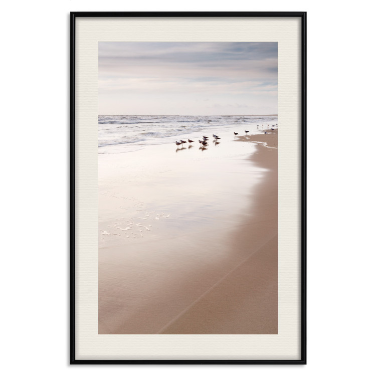 Poster Autumn Beach - seascape of a beach and ducks against a bright sky 137916 additionalImage 25
