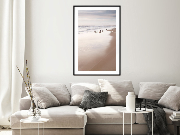 Poster Autumn Beach - seascape of a beach and ducks against a bright sky 137916 additionalImage 18