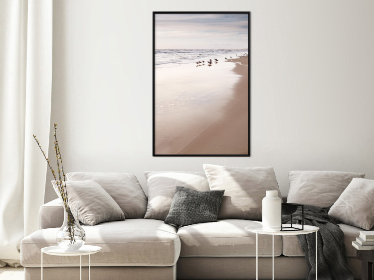 Poster Autumn Beach - seascape of a beach and ducks against a bright sky 137916 additionalImage 14