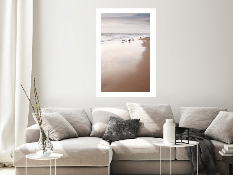 Poster Autumn Beach - seascape of a beach and ducks against a bright sky 137916 additionalImage 20