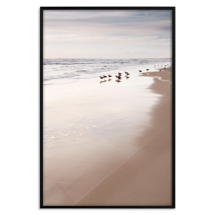 Poster Autumn Beach - seascape of a beach and ducks against a bright sky 137916 additionalImage 13