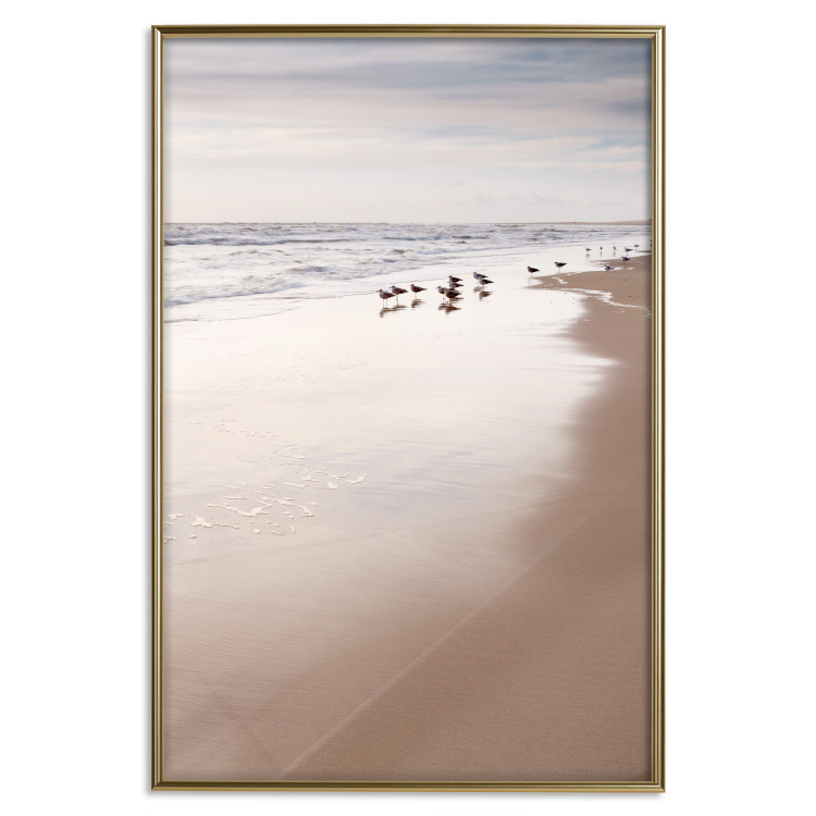 Poster Autumn Beach - seascape of a beach and ducks against a bright sky 137916 additionalImage 11