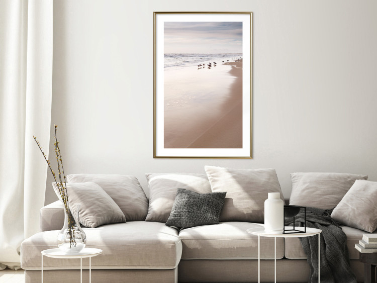 Poster Autumn Beach - seascape of a beach and ducks against a bright sky 137916 additionalImage 24