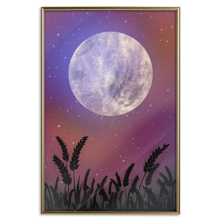 Wall Poster Night in the Countryside - meadow landscape against a cosmic sky and bright moon 138216 additionalImage 11