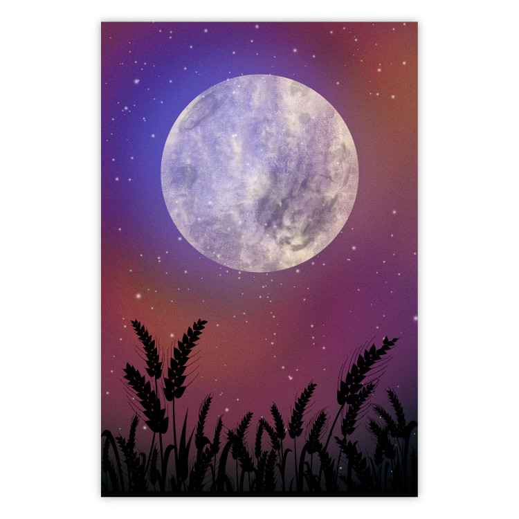 Wall Poster Night in the Countryside - meadow landscape against a cosmic sky and bright moon 138216