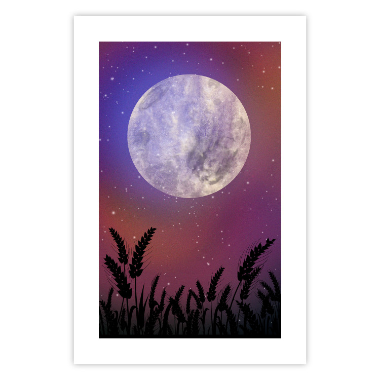 Wall Poster Night in the Countryside - meadow landscape against a cosmic sky and bright moon 138216 additionalImage 13