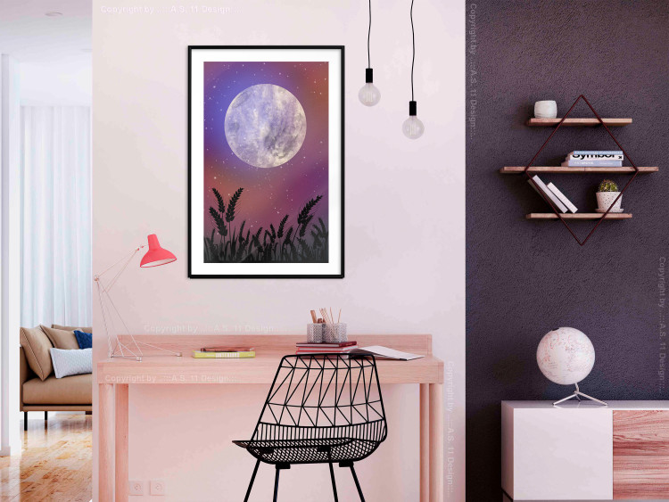 Wall Poster Night in the Countryside - meadow landscape against a cosmic sky and bright moon 138216 additionalImage 27