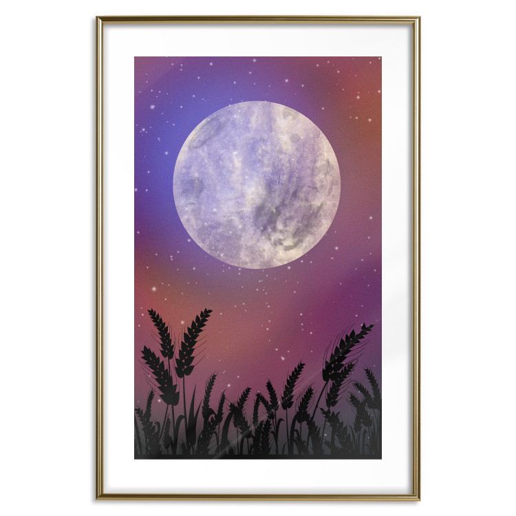 Wall Poster Night in the Countryside - meadow landscape against a cosmic sky and bright moon 138216 additionalImage 16