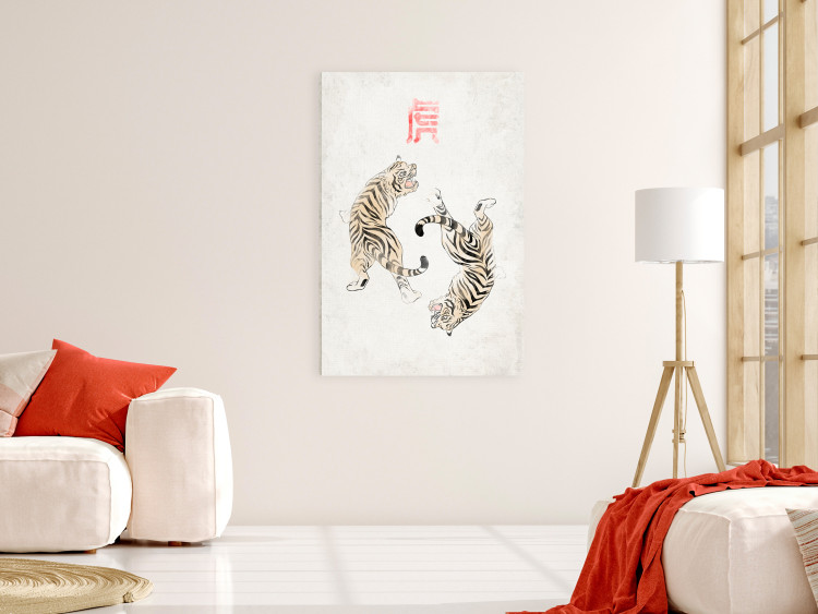 Canvas Tiger Dance (1-piece) Vertical - two wild cats on a light background 142416 additionalImage 3