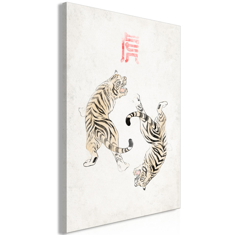 Canvas Tiger Dance (1-piece) Vertical - two wild cats on a light background 142416 additionalImage 2