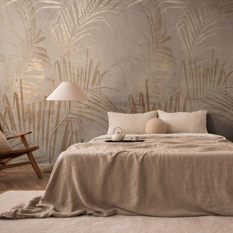 Wall Mural Coast of Palm Trees - Artistic Beige Composition With Leaves 142716