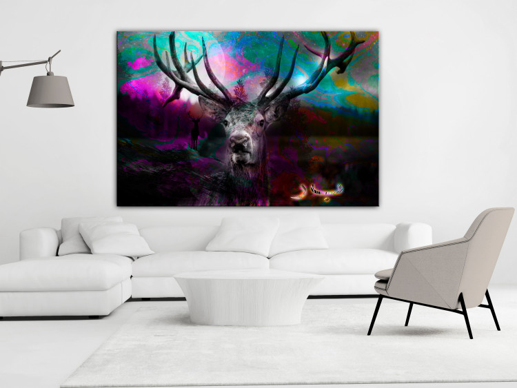 Canvas Art Print Deer in a Colorful Forest (1-piece) Wide - animal and colorful streaks 143716 additionalImage 3