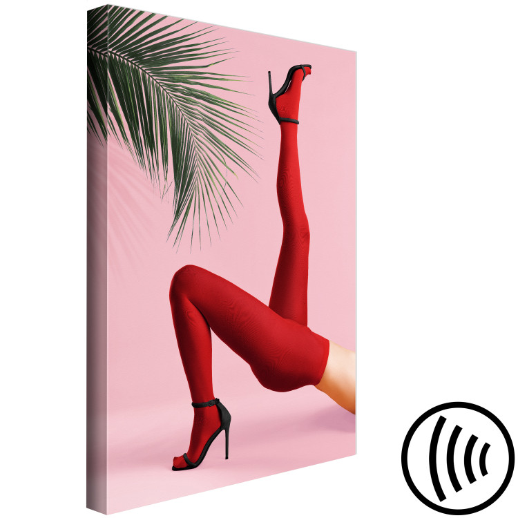 Canvas Print Red Tights (1-piece) - female legs against a green palm tree background 144116 additionalImage 6
