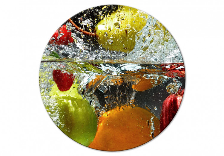 Round Canvas Refreshing - A Photo of Fruit Falling Into the Water on Black Background 148716