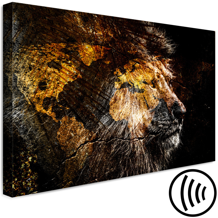 Canvas Art Print Golden Lion (1-piece) - portrait of a wild animal and world map 148816 additionalImage 6