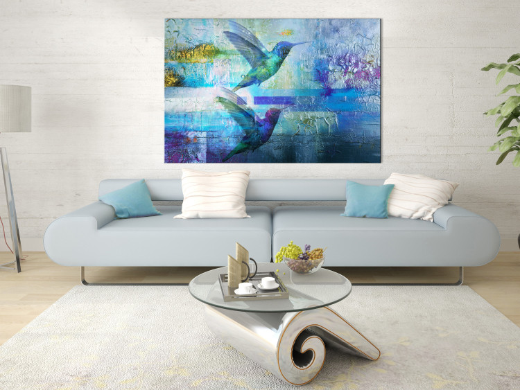 Canvas Hummingbirds in Flight (1-piece) - blue abstraction with flying birds 148916 additionalImage 3
