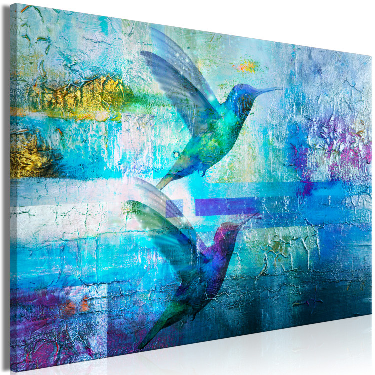 Canvas Hummingbirds in Flight (1-piece) - blue abstraction with flying birds 148916 additionalImage 2