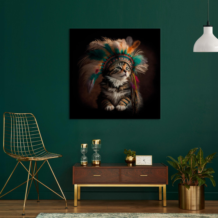 Canvas AI Kitty - Portrait of a Proud Animal in an Indian Headdress - Square 150116 additionalImage 3