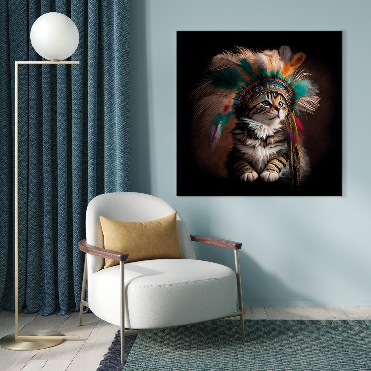 Canvas AI Kitty - Portrait of a Proud Animal in an Indian Headdress - Square 150116 additionalImage 11