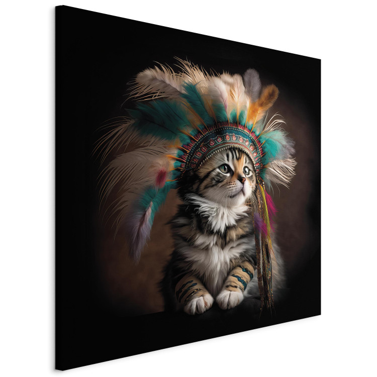 Canvas AI Kitty - Portrait of a Proud Animal in an Indian Headdress - Square 150116 additionalImage 2