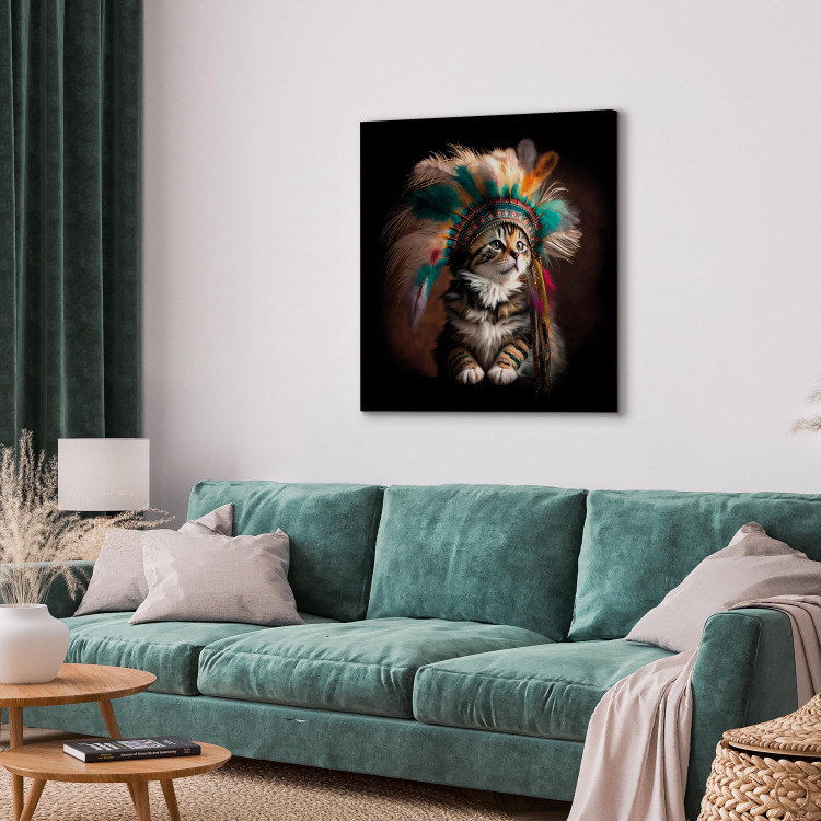 Canvas AI Kitty - Portrait of a Proud Animal in an Indian Headdress - Square 150116 additionalImage 4