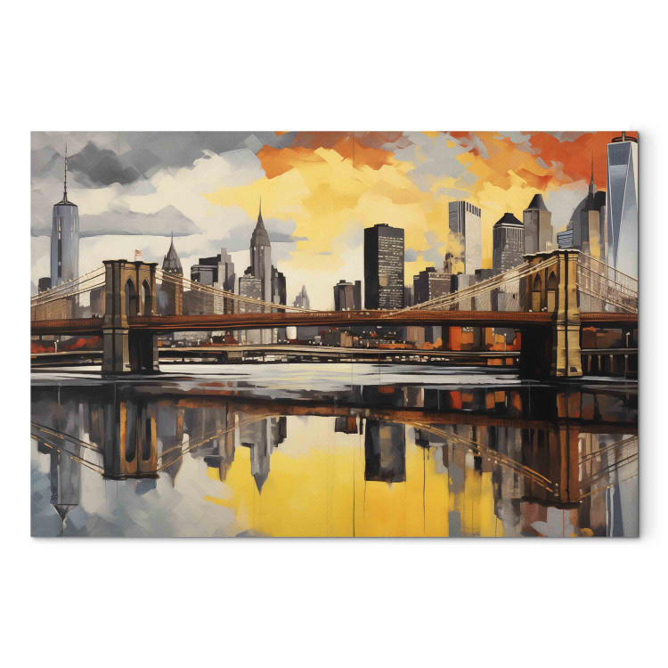 Canvas Art Print Brooklyn - Charming View of the Bridge and Modern City Skyscrapers 151916